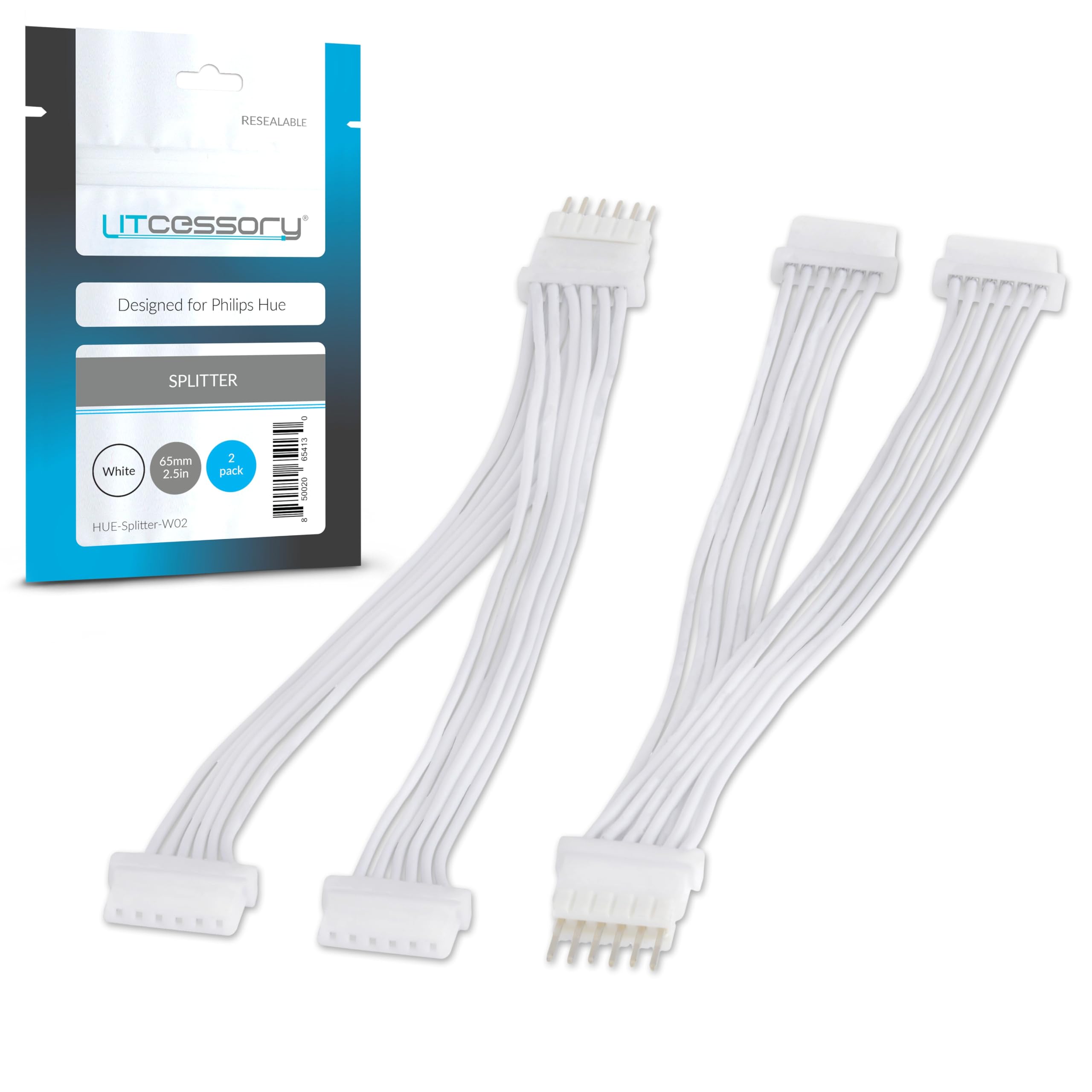 Litcessory Splitter for Philips Hue/Solo Lightstrip (2 Pack, White - Micro 6-PIN V4 / Solo Lightstrip)