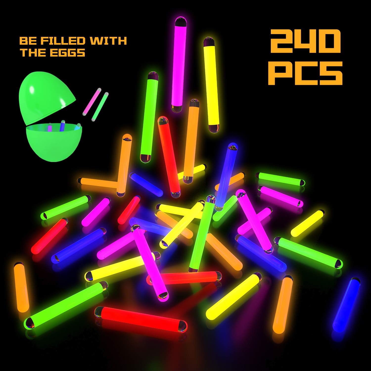 240 Pcs Mini Glow Sticks Bulk in 6 Colors, Easter Eggs Fillers for Kids, Glow-in-the-Dark Toy, Basket Stuffers, Birthday Gift, Party Suppliers and Favors for Christmas Halloween New Year Eve from KD KIDPAR