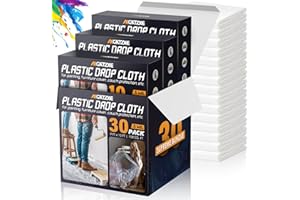 AXGATOXE 12 x 9 Ft Plastic Sheet Drop Cloths (30-Pack) - Disposable Painter's Sheeting & Tarps for Painting, Waterproof Painting Supplies, Dust Cover for Furniture/Couch/Floor Protection