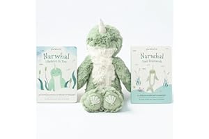 Slumberkins 14" Narwhal Kin & 2 Board Books Complete Set Bundle | Promotes Growth Mindset, Problem Solving & Teamwork | Social Emotional Tools for Ages 0+ (Narwhal Kin Plush + 2 Board Books)