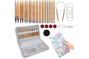 Yarniss Bamboo Circular Knitting Needle with Case,13 Pair Interchangeable Knitting Needles with Flexible Cables 3.5mm~10.0mm, 4-Inch Round Knitting Needle US Size 2.5~15