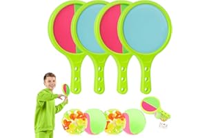 HUACHUANG Toss Catch Ball Toy Set: Outdoor Games for Kids with 4 Paddles 4 Balls Outside Toys Beach Backyard Games Activities for Ages 3-12 (2Pack Green)