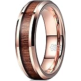 THREE KEYS JEWELRY 6mm/8mm Tungsten Wedding Ring with Koa Wood Inlay Rose Gold/silver/Black Flat Wedding Band Engagement Ring Comfort Fit