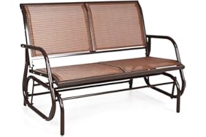 Giantex Swing Glider Chair 48 Inch with Spacious Space, 2 People Lounge Cozy Patio Bench Outdoor & Indoor for Patio, Backyard, Poolside, Lawn Steel Rocking Garden Loveseat (Brown)