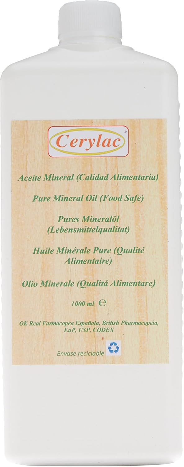 Pure mineral oil for wood slate or stone, 1000 ml. Food safe. Approved by the British Pharmacopoeia, Spanish Pharmacopoeia