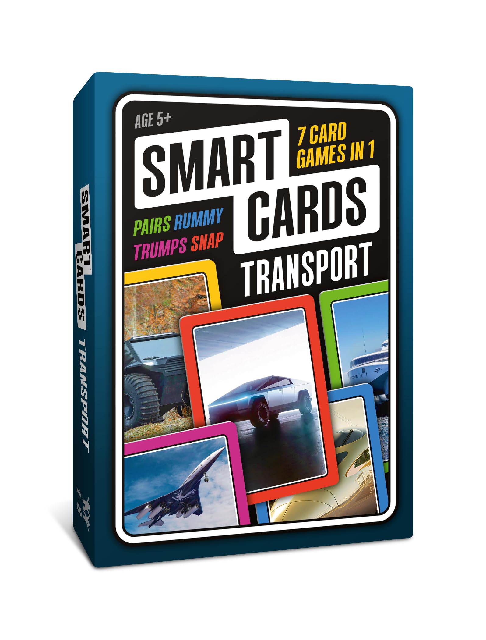SMART CARDS Transport, 7 games in 1, Pairs, Snap, Trumps, Rummy, Memory Quiz, Learn Facts, Travel Game, Gift, Stocking Filler, Age 5+, 1-8 Players