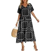 Yousify Womens 2026 Summer Maxi Dresses Short Sleeve Boho Beach Shirt Dresses Loose Vacation Outfits Sundresses