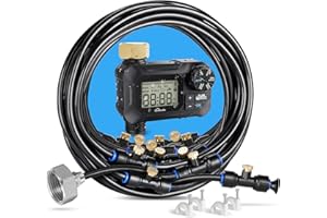 homenote Automatic Misting Cooling System with Timer, 91.8FT Misting Line, 24 Brass Nozzles, and 3/4" Brass Adapter for Patio Cooling and Garden Watering