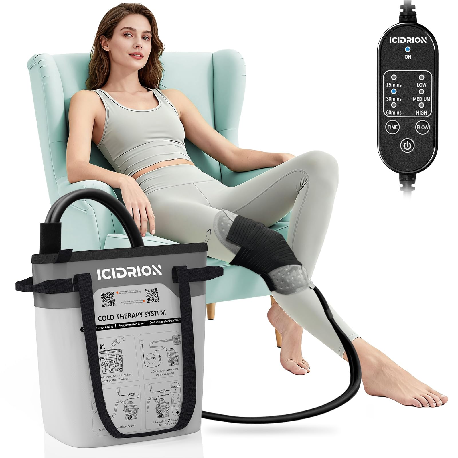 Photo 1 of *WATER FOUND IN PACKAGING, UNKNOWN IF DAMAGED* Cold Therapy Machine, Programmable Ice Machine for Knee After Surgery, Portable Knee Replacement Recovery System, Cryotherapy Pain Relief w/Compression Pad