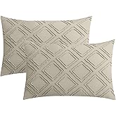JELLYMONI Pillowcases Standard Size Khaki 2 Pack Boho Plaid Bed Pillow Covers 20x26in Polyester Envelope Pillow Shams Tufted Bohemian Textured (Pillows are not Included)