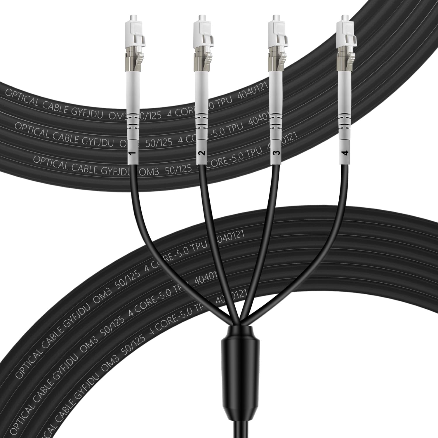Photo 1 of FLYPROFiber- 4 Core OM3 LC to LC Outdoor Armored Fiber Cable, 4 Strands Multimode Fiber Patch Cable, Industrial TPU, Direct Burial LC-LC 50/125um, OD-5mm,100m/328ft