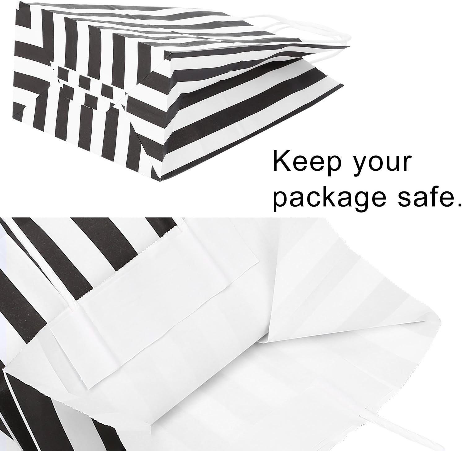 Ronvir 100 Pieces Kraft Paper Bags,Black and White Striped Party Bags with Twisted Handles - 21cm x 12cm x 27cm - Image 5