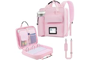 Pechor Zipper Binder 3 Ring 3-inch with Shoulder Strap & Backpack Straps, Large Zip Up Binder700 Sheets Capacity, Pink