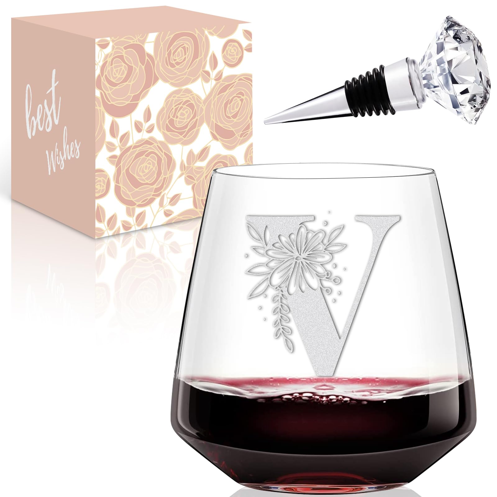 Physkoa Initial Wine Glass Stemless-【Etched