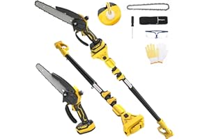 2 in 1 Electric Pole Saw 8 Inch Mini Cordless Chainsaw Compatible for Dewalt 20V Battery with 2.5M Telescope, Brushless Chain