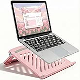 KYQEE Pink Laptop Stand for Desk, Foldable Adjustable Laptop Riser | Raise your laptop for work, study, and video calls with airflow slots, silicone pads, and a fold-flat design for storage