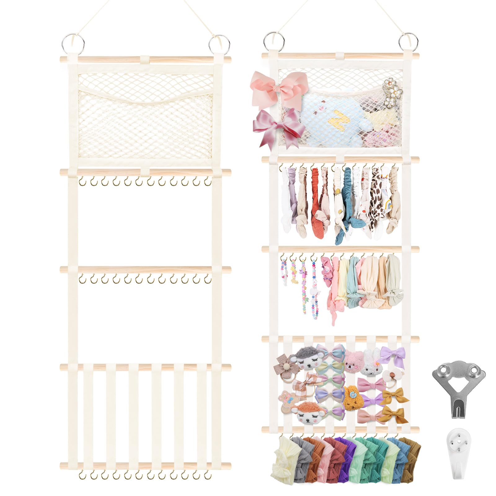 Photo 1 of Munzong bow holder for girls hair bows 52x17 inch, Beige Hair Bow Clip Organizer for Baby Girls,Hair Accessories Storage Hanger for Toddler Kids Nursery Room Decor