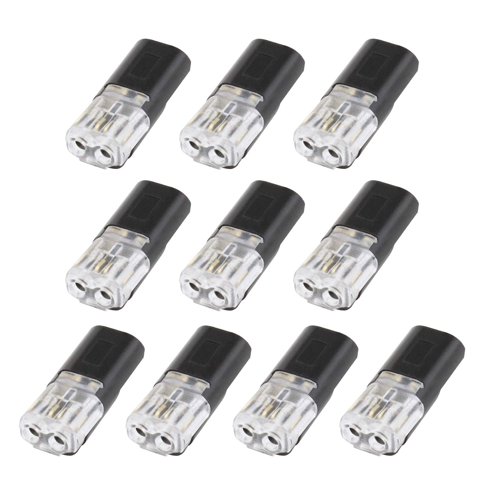 EMSea 10Pcs Quick Dual Wire Terminal Block 2 Pin Peel-free Push-type Design Black I Type Connectors for 18-22 AWG Gauge Cable
