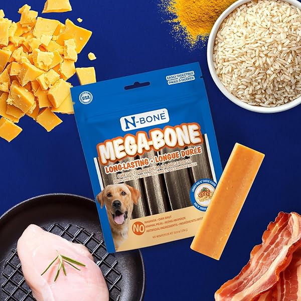 N-BONE MEGA-BONE LONG-LASTING DOG CHEWS, MAC N’ CHEESE FLAVOR, 6COUNT, 16.8OZ