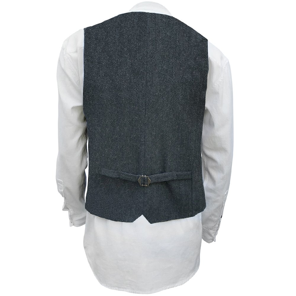 Mens Irish Full Back Herringbone Tweed Wool Blend Vest in 3 Traditional