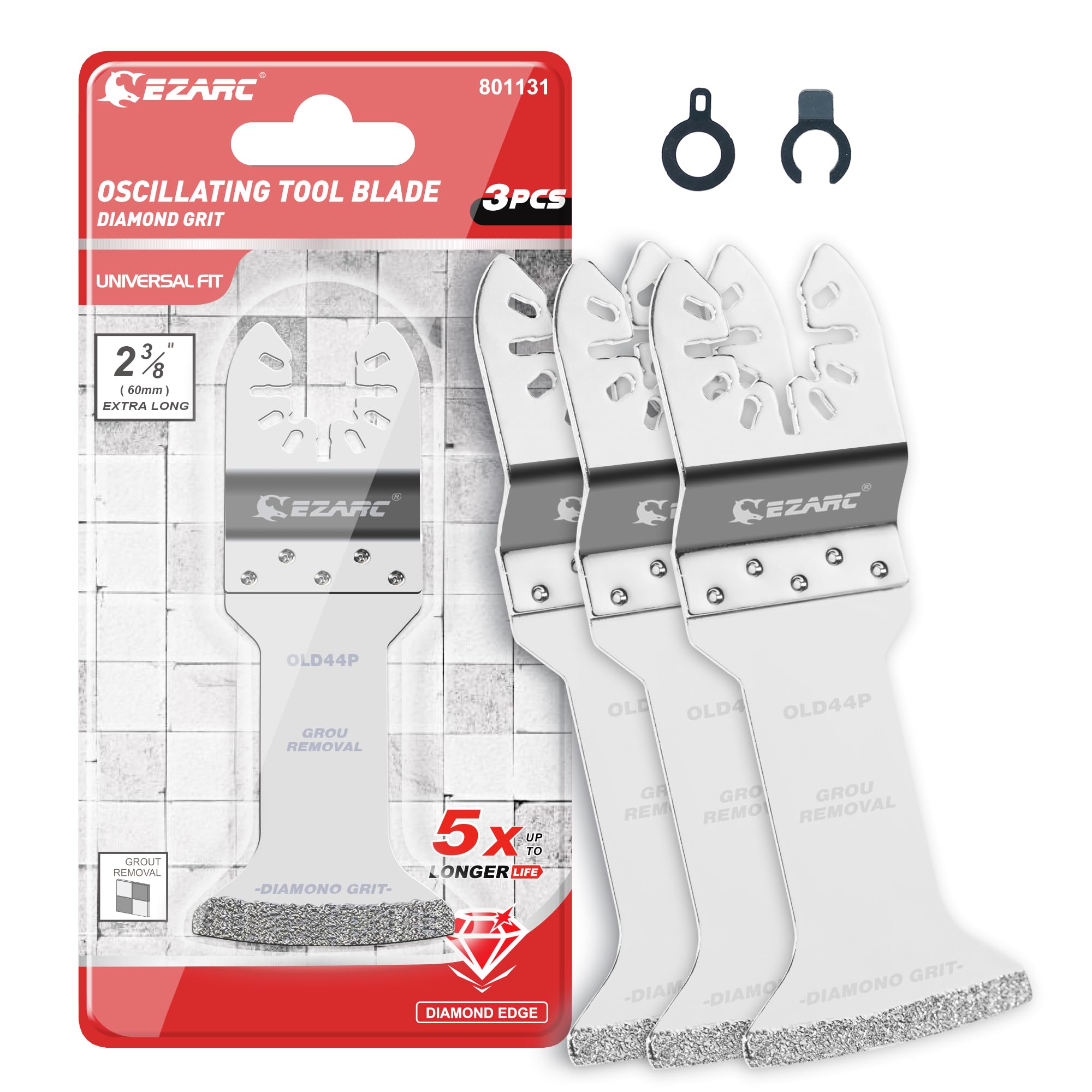 EZARC Diamond Oscillating Blade, Extra Long Reach Oscillating Multi Tool Saw Blades for Grout Removal, Cleaning Mortar, 3-Pack