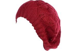 BE YOUR OWN STYLE BYOS Women Mid-Weight Slouchy Leafy Cutout Crochet Soft Knit French Beret Hat