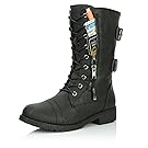 DailyShoes Women's Military Combat Lace up Mid Calf High Credit Card Knife Money Wallet Pocket Boots