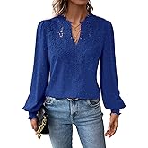 Falechay Womens Tops Swiss Dot Boho Long Sleeve Shirts V Neck Casual Chiffon Blouses Flowy Lace Hem Cute Clothing Trendy 2026