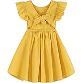 GSVIBK Toddler Girl Cotton Dress Flutter Sleeve Baby Backless Dresses Kids Bowknot Boho Beach Ruffle Sundress