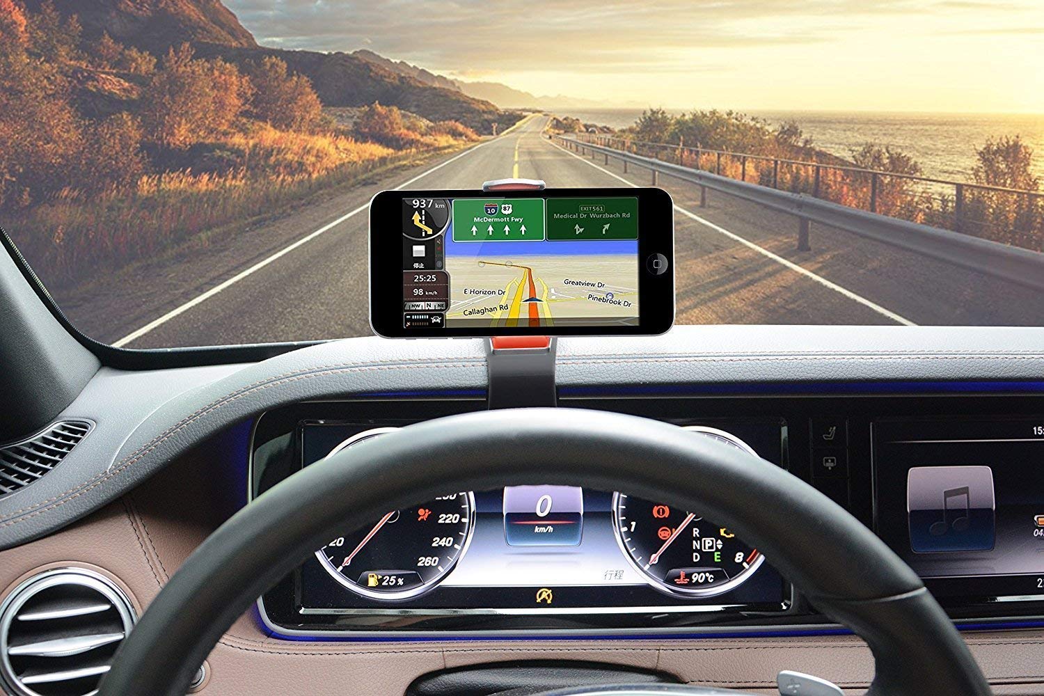 Car Phone Mount, ZOORE 360 Rotary Car Dashboard Phone Holder Front View Design HUD GPS with 5 Cable Clip for iPhone Xs, 8, 8 Plus, 7 Plus, Samsung Galaxy S9, S8 Plus, S7, Note 9 Edge, Google and More