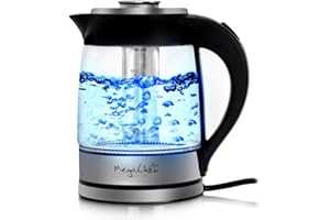 MegaChef 1.8Lt. Glass Body and Stainless Steel Electric Tea Kettle with Tea Infuser