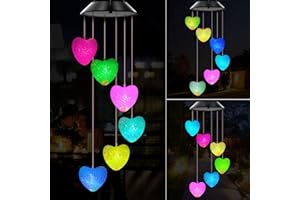 WENANA Heart Solar Wind Chimes Color Changing Lights Outdoor, Best Gifts for Mom Grandma Women Wife Aunt Sister, Unique Mobile Wind Chime, Mothers Day Yard Decor