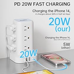 PD20W Power Strip Tower Surge Protector,16.5FT