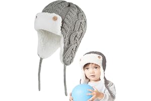 SuperLi Kids Thick Winter Knitted Hat, Warm Children Earflap Beanie Hats, Fleece Hat for Boys, Winter for Kids Grey