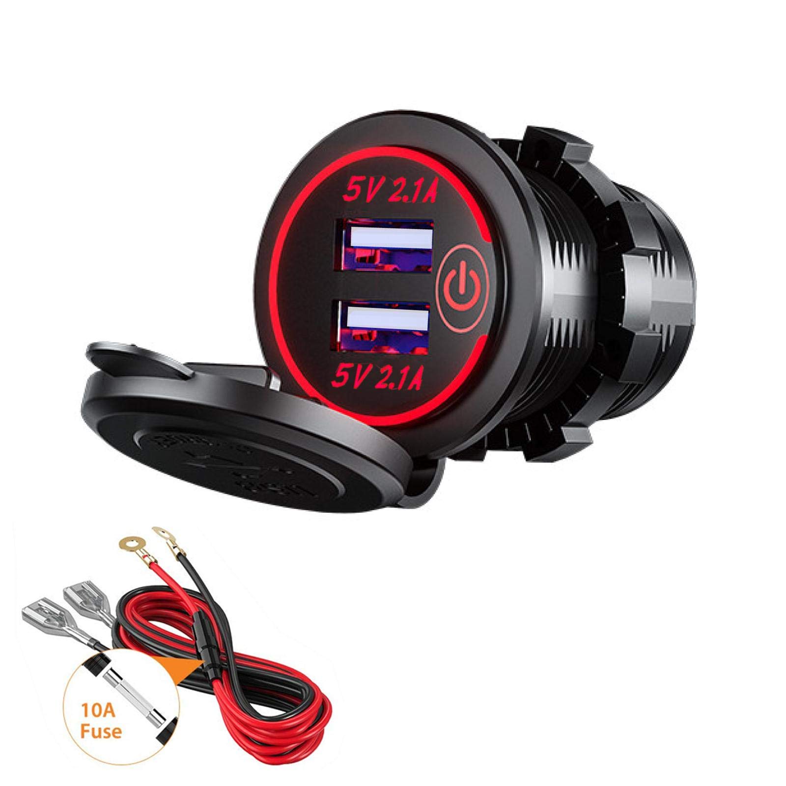Thlevel Dual USB Car Charger Socket 5V 4.2A Power Outlet with Switch for 12V 24V Boats and Marine Motorcycle Truck