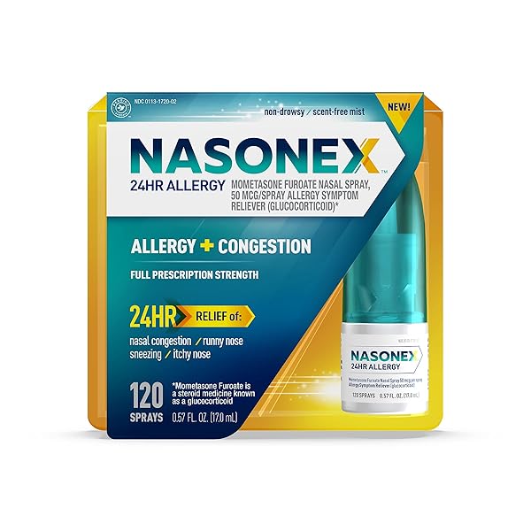 NASONEX 24HR ALLERGY NASAL SPRAY, ALLERGY + CONGESTION, NON-DROWSY RELIEF IN FULL PRESCRIPTION STRENGTH, 120 SPRAY