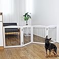 ZJSF Freestanding Foldable Dog Gate for House Extra Wide Wooden White Indoor Puppy Gate Stairs Dog Gates Doorways Tall Pet Gate 4 Panels Fence