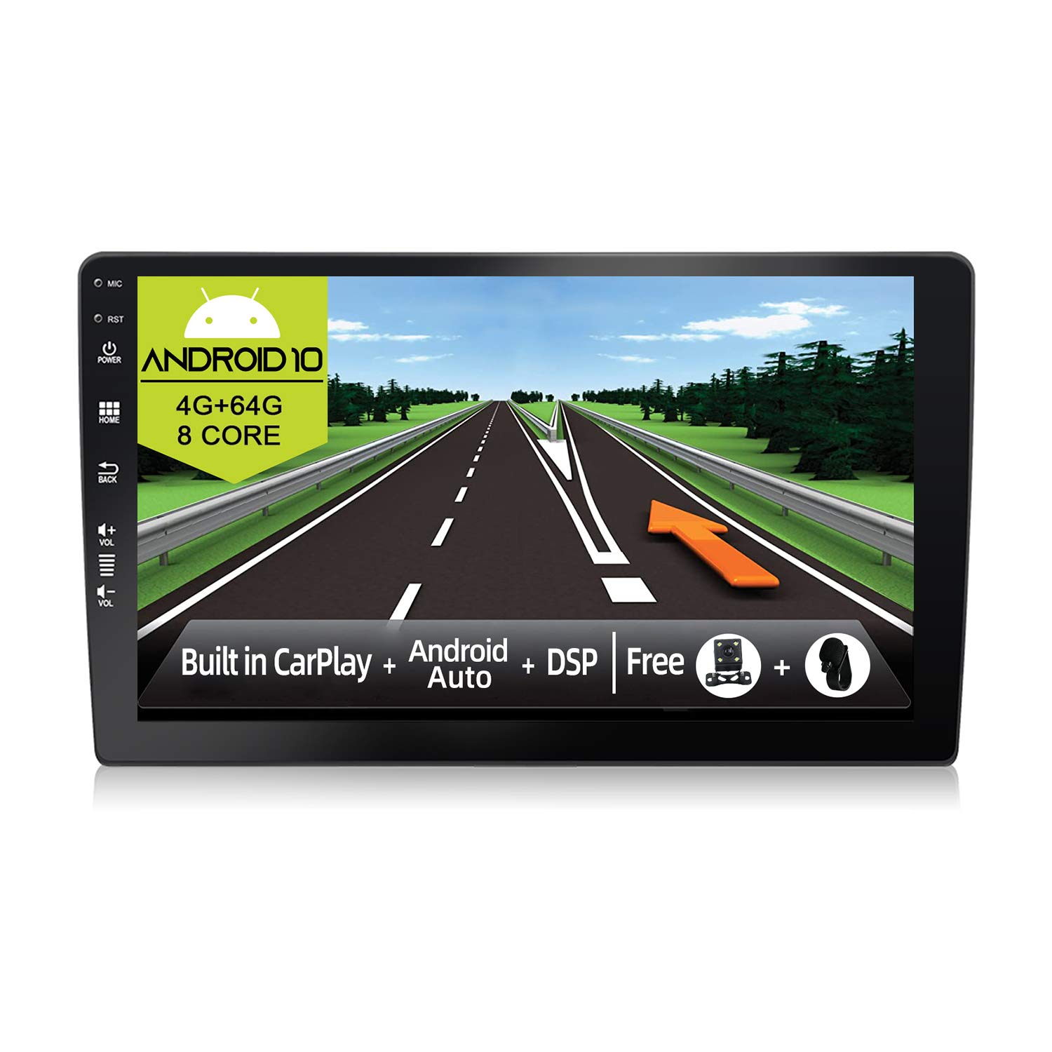 JOYX Android 10 Double Din Car Stereo Head unit - [4G+64G] - Built-in DSP/Carplay/Android Auto - Free LED Backup Camera Microphone - Support DAB WIFI Bluetooth5.0 Steering Wheel Mirrorlink -9 Inch