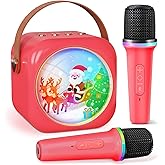 Mini Karaoke Machine with 2 Wireless Microphones,Gift for 3-12 Years Old, 2026 Best Christmas Birthday Toy for Girls Boys Party (Red)
