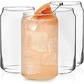 Libbey Classic Can Tumbler Glasses Set of 4, Clear Kitchen Glassware Sets for Beverages and Cocktails, Lead-Free, Cute Drinking Glasses, 16-Ounce