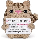 Gifts for Husband from Wife, to My Husband Handmade Crochet Cat, Funny Mini Anniversary Wedding Birthday Gifts for Him Husband Men, Romantic Father Day I Love You Gift for Him Christmas Cute Decor