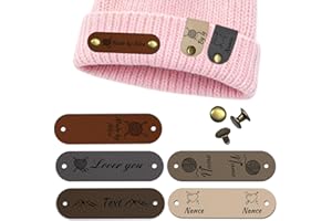 10-150pcs Personalized Faux Leather Tags for Crochet Items，3x0.6 Inches Custom Cute Labels with Rivets for Knitting Crochet A