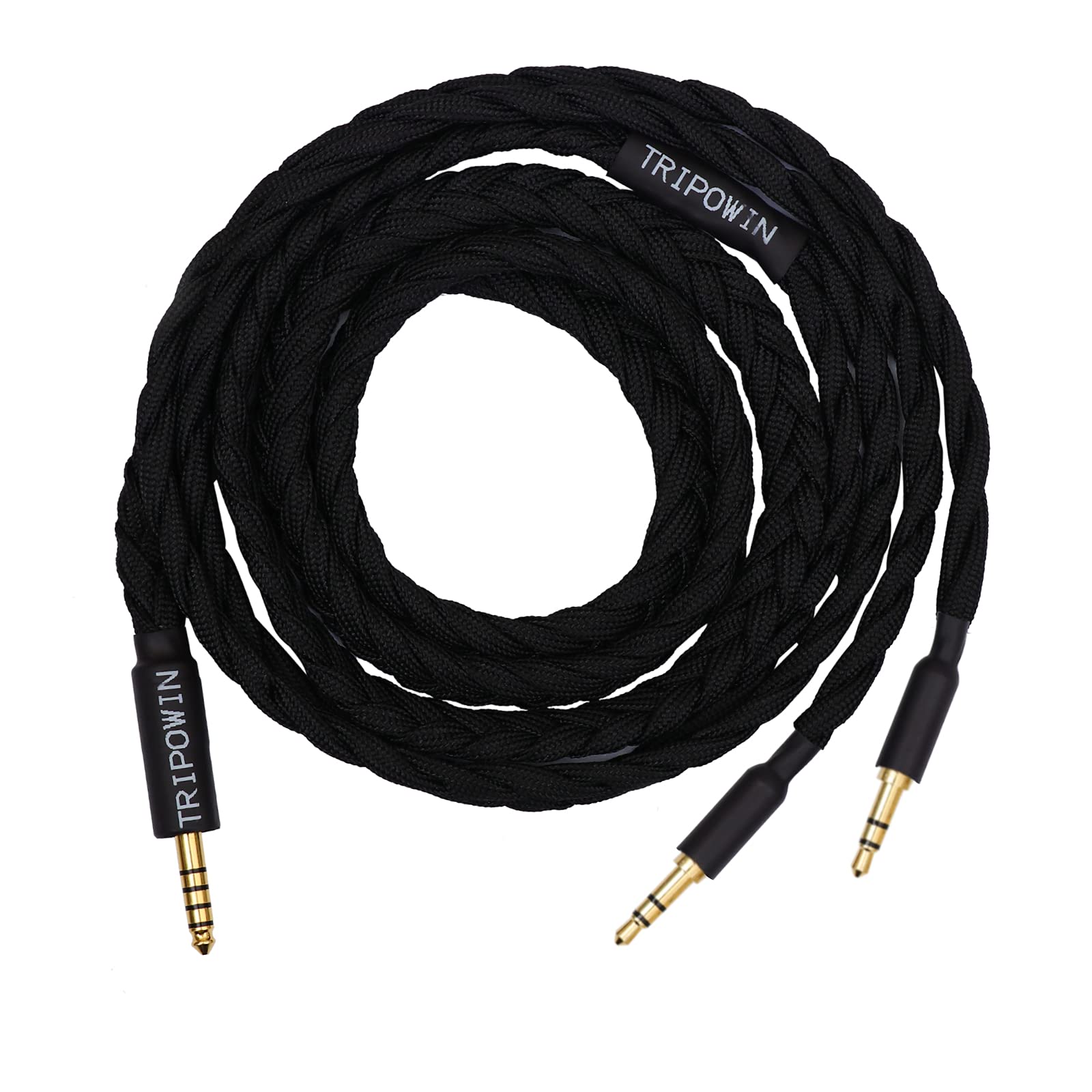 Linsoul Tripowin GranVia Upgraded OFC Headphone Replacement Cable, Dual 3.5mm Connector to 4.4mm TRRRS Stereo Headphone Cable,for HE4XX/HE-400i/HE400se/Goldplanar/Focal ELEGIA(Black, 1.5m)