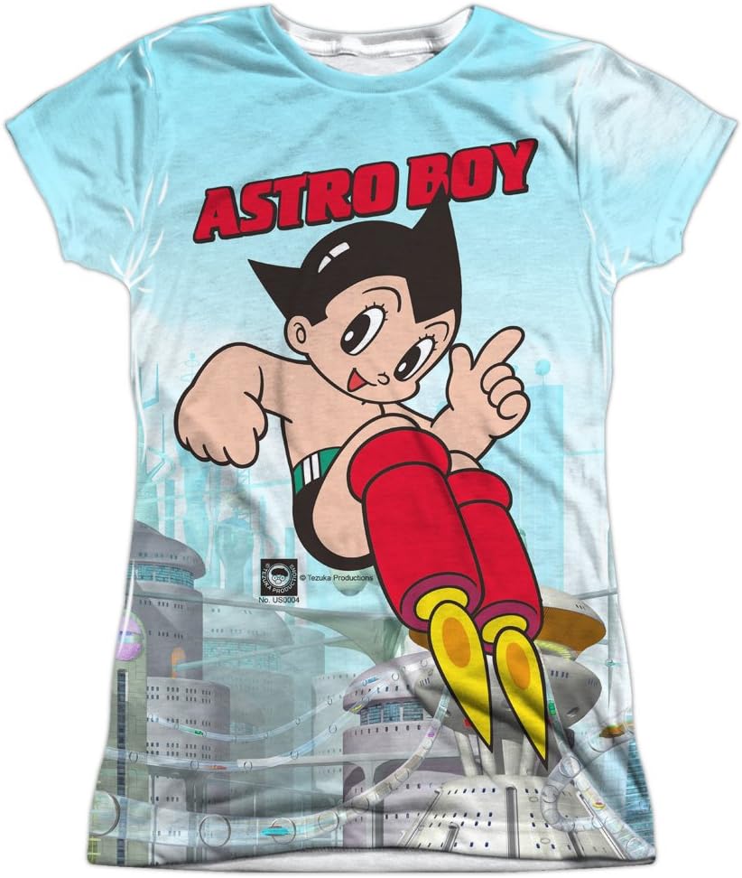 Other Cartoons Astro Boy Anime Show City Background Juniors Front/Back Print T-Shirt