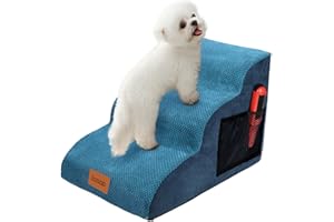 Lesnox Dog Stairs, 3 Tiers Dog Steps for Small Dogs with Waterproof Cover, High Density Foam Pet Stairs for Couch Sofa with Injured/Older Pets, Non-Slip Dog Ramp with 1 Pet Hair Remover, 15.7”H