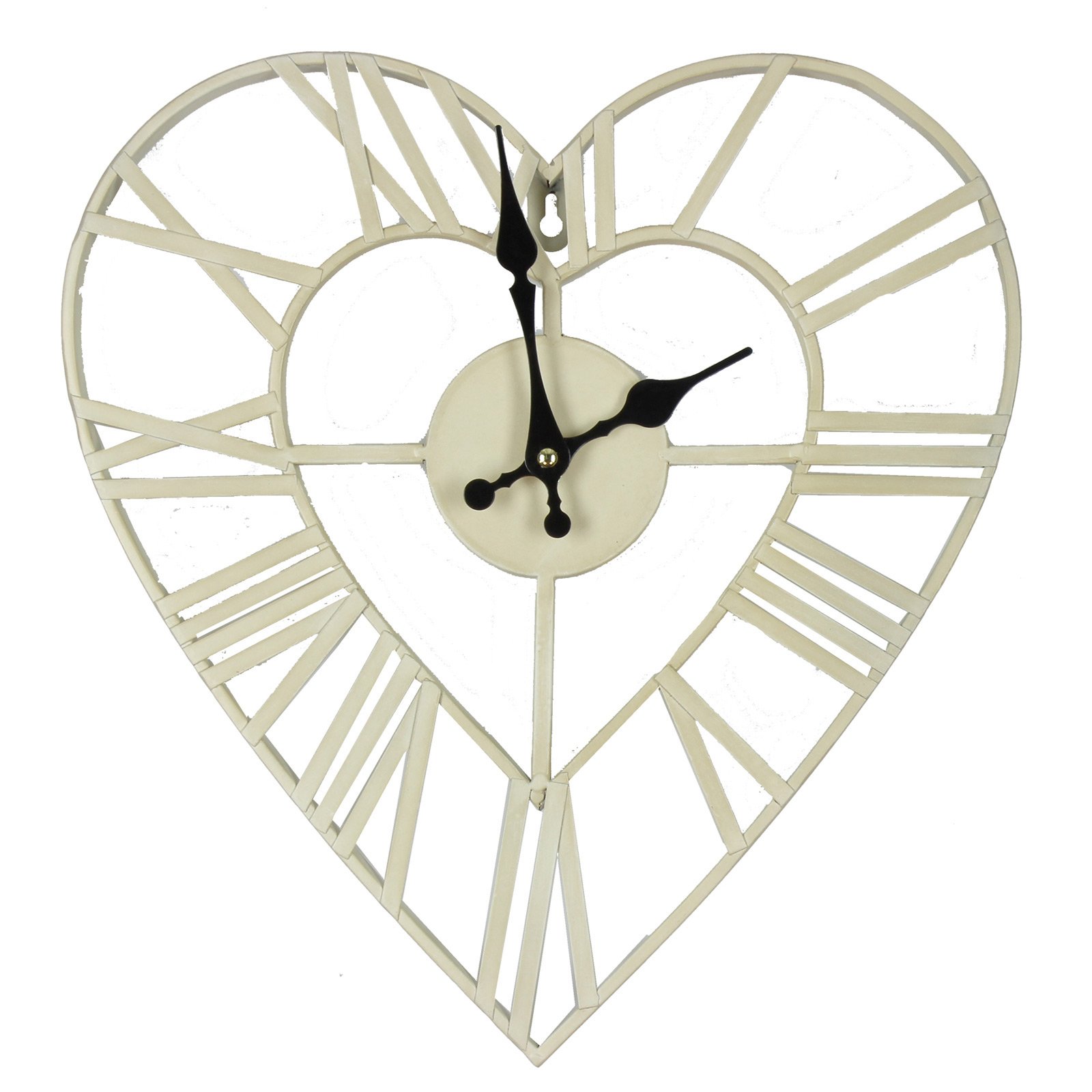 35cm Shabby Chic Antique Style Metal Heart Shape Wall Clock