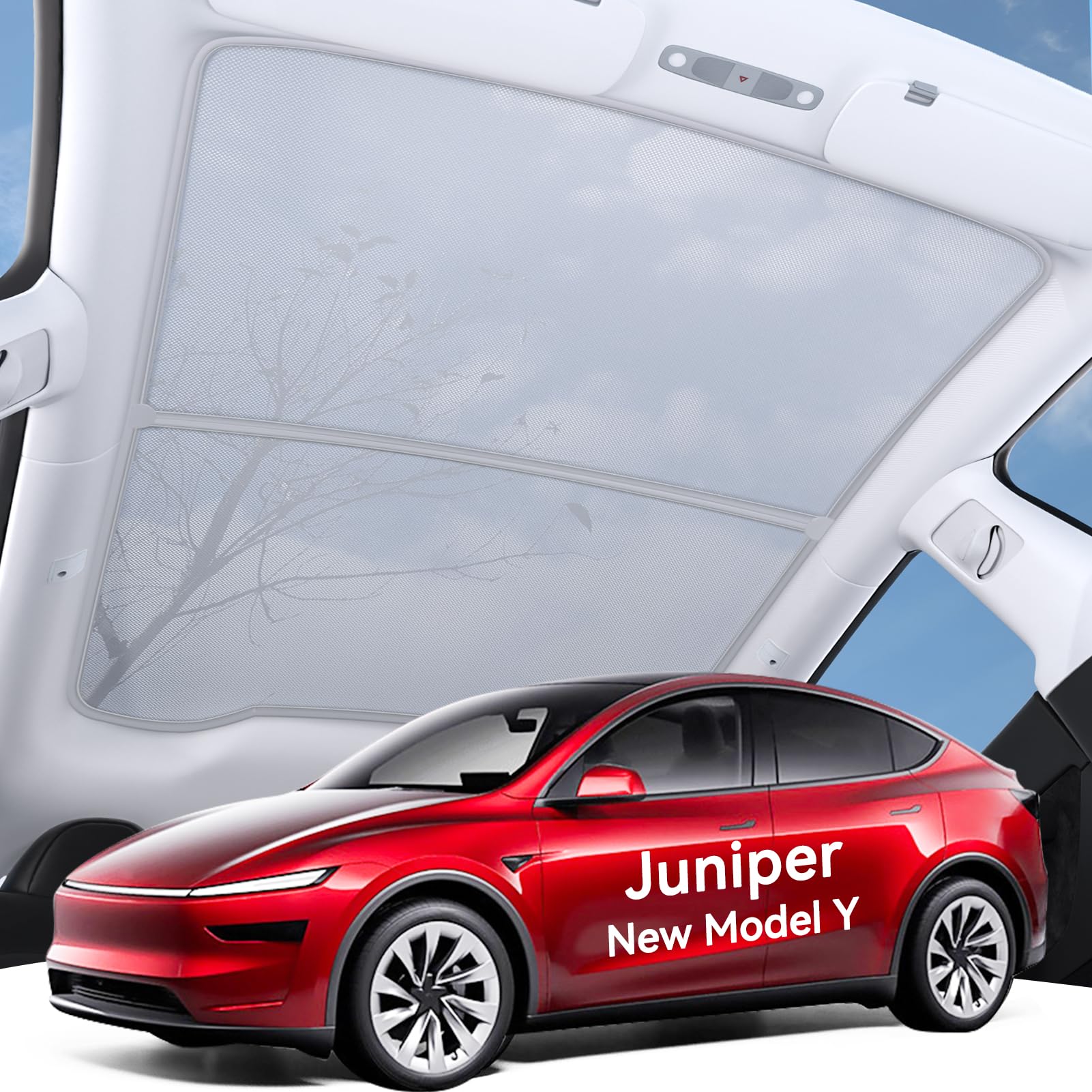 Photo 1 of SUMK Upgraded Sunshade Roof for Tesla Model Y Juniper Accessories 2025 2026, [Mesh Fabric& No-Sag & Magnetic Design] Heat Insulation Class Roof Sun Shade for Tesla Model Y Accessories, Gray, 2PCS