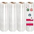 PackageZoom 4 Rolls 15" x 1500 Ft Stretch Wrap Heavy Duty, 55 Gauge High Performance Stretch Film Replaces 80 Gauge Low Films, Clear Hand Stretch Wrap