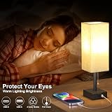 Aooshine Bedside Lamp with USB C+A Ports 3 Color Modes Beige Shade view 3