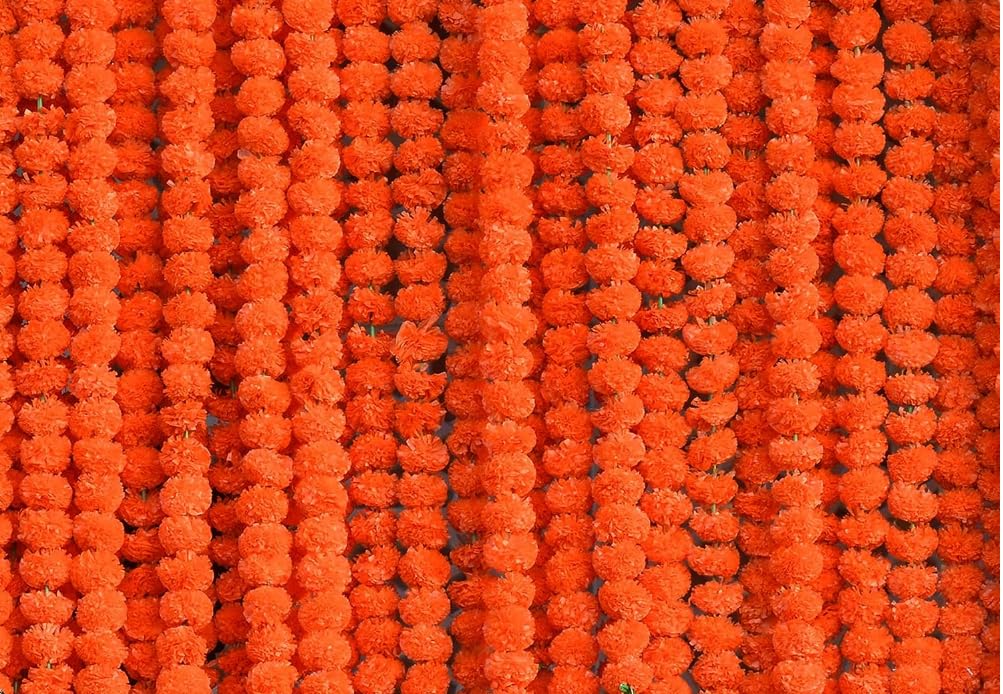 Pound Veg Decorative Marigold Garland Mala Artificial Flower Genda Phool 5 Feet Long for Decoration, Home, Wedding, Festivals, Durga Pooja, Diwali, Ganesh Chaturthi